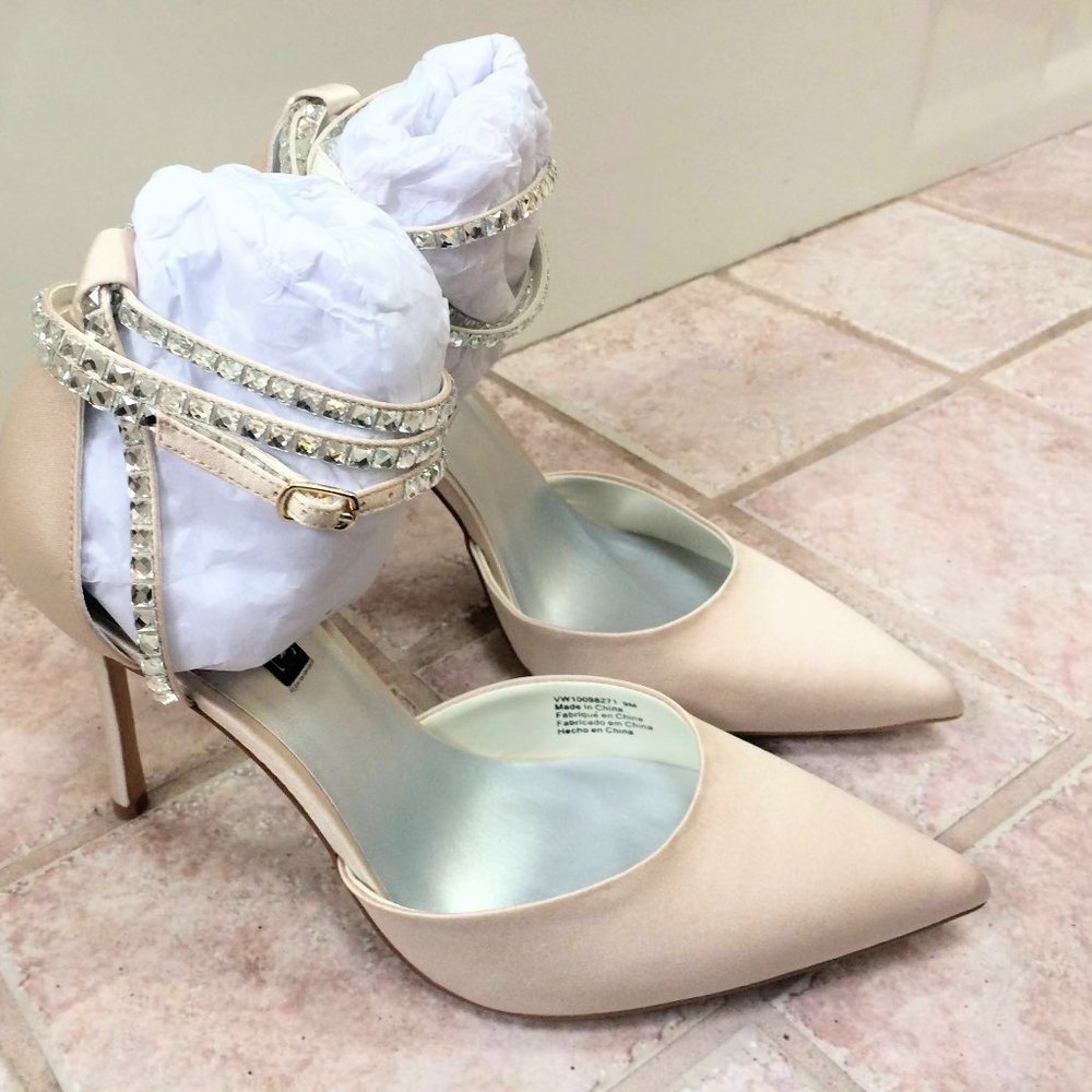Ankle Wrap Rhinestone Heels White by Vera Wang